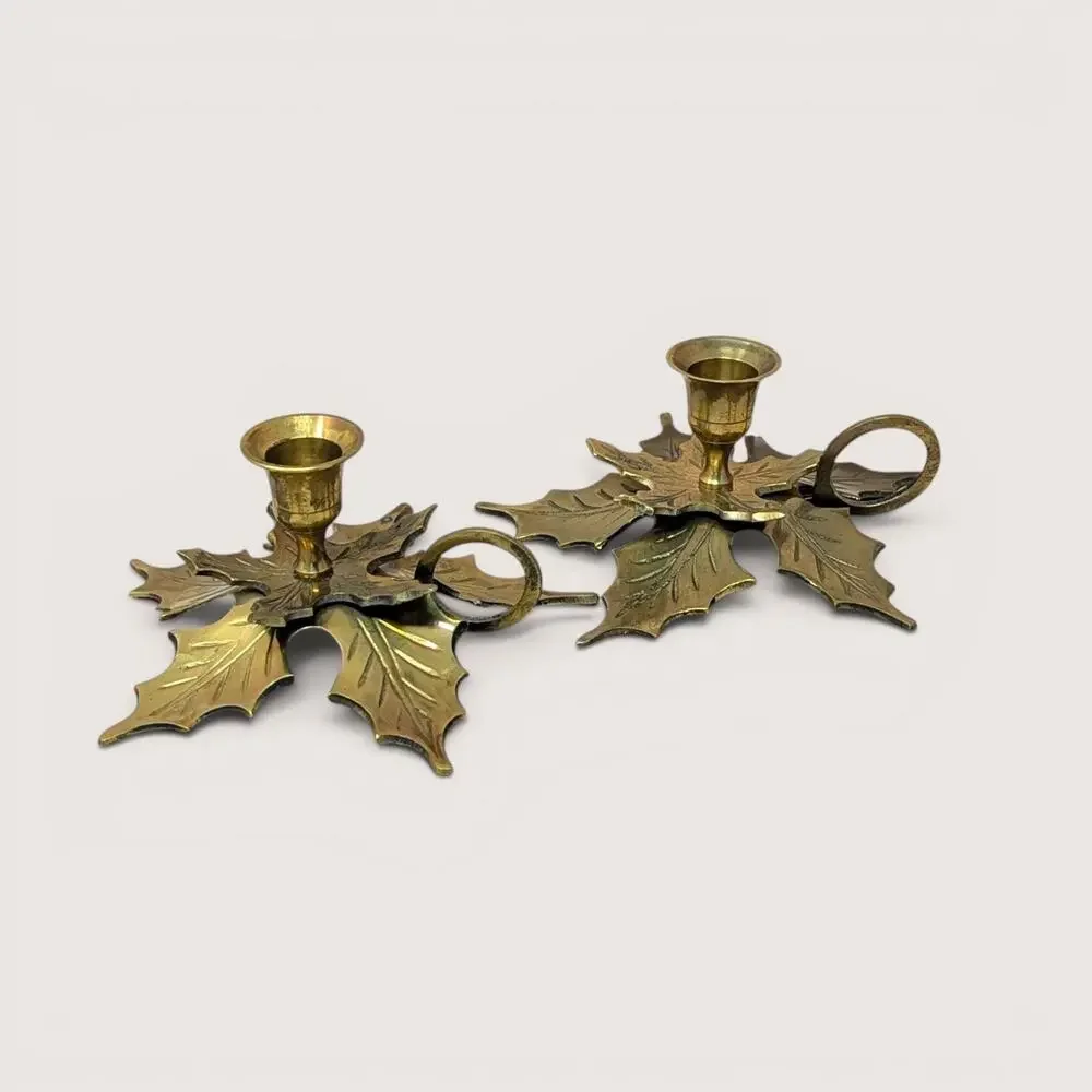 Mid-Century Brass Leaf Candlestick Holders Made In India
